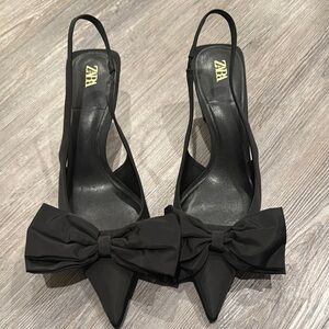Zara Women's Black Bow Slingback Heels